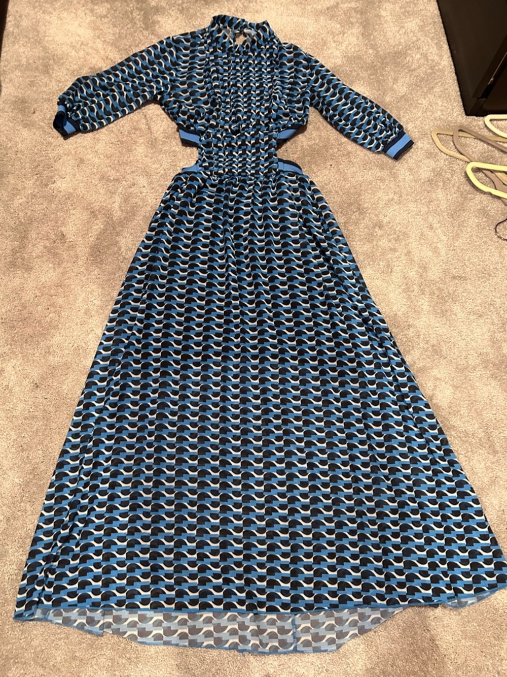 Blue Geometric Long Sleeve Maxi Dress - Modern Day-to-Evening